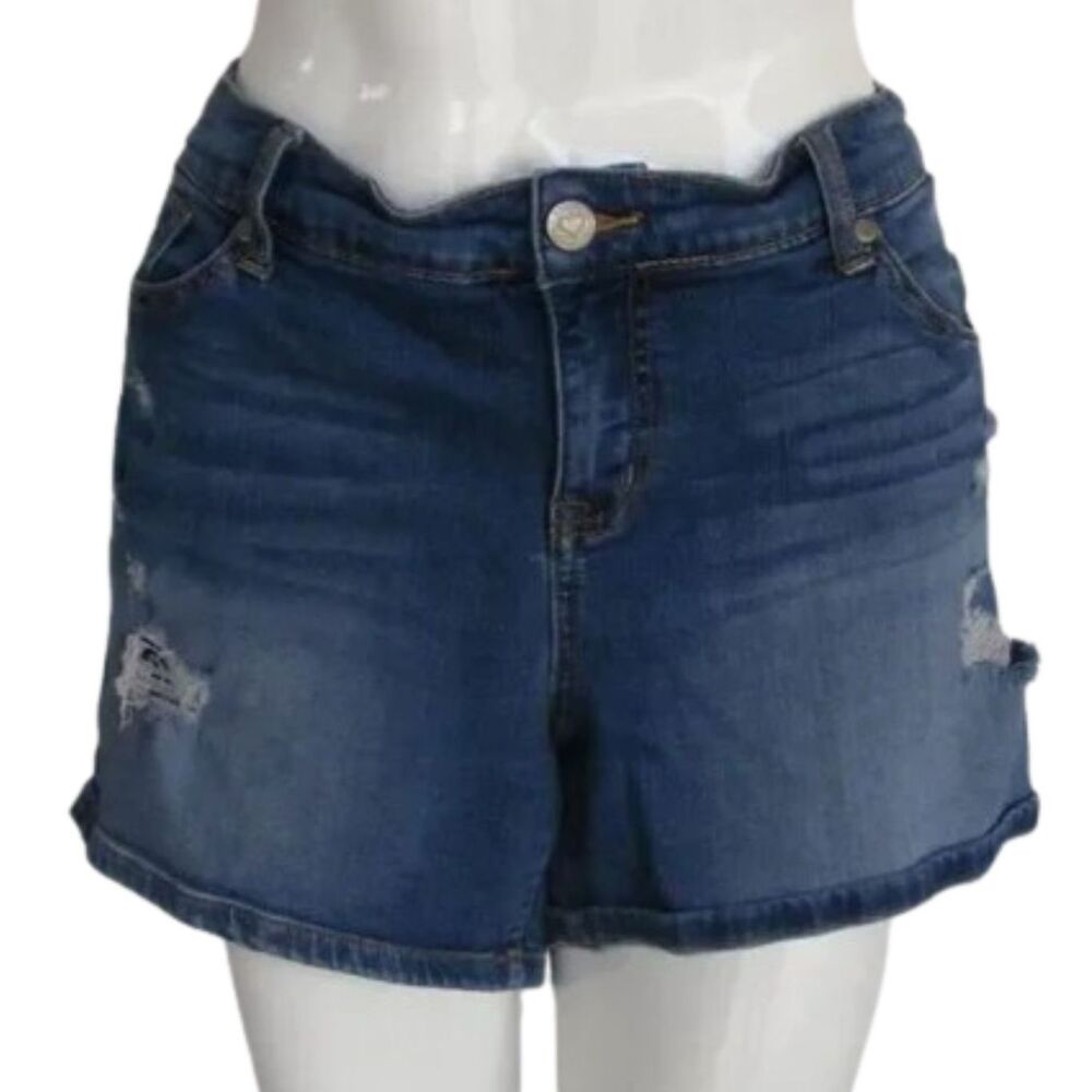 TORRID Denim Shorts, 16, Distressed, Blue, Zipper Fly, 5 pockets, Cotton blend